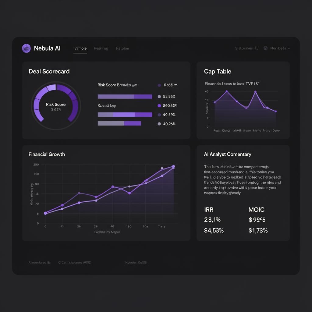 Institutional venture dashboard preview showing deal facts and portfolio metrics